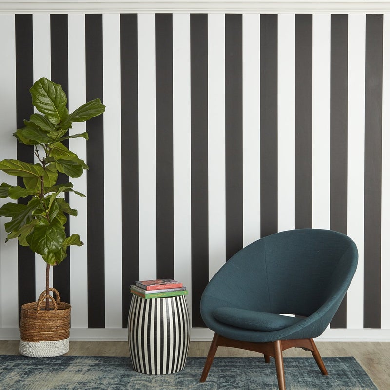 Tempaper Black & White Stripe Removable Peel and Stick Wallpaper, 20.5 in X 16.5 ft, Made in the USA - Image 4